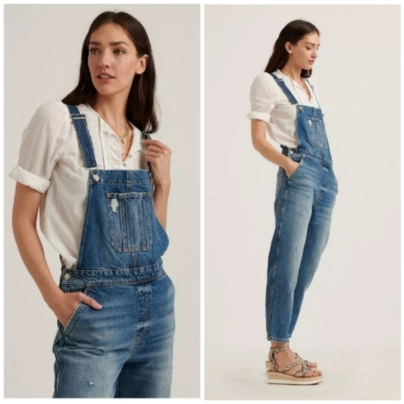 Lucky Brand Relaxed Cropped Crop Jean Overalls - Picture 2 of 9